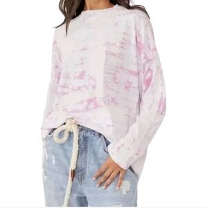 We The Free Be Free Tie Dye Fuschia White Long Sleeve Tee Size Medium